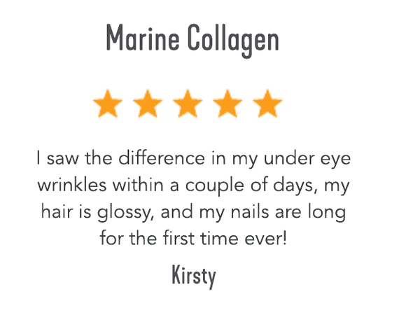 Marine Collagen Review. I saw the difference in my under eye wrinkles within a couple of days, my hair is glossy, and my nails are long for the first time ever!