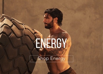 man working out with text for energy supplements