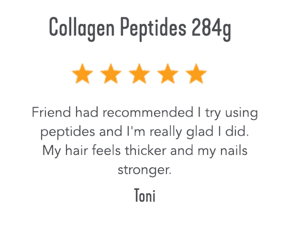 Collagen Peptides 284g review. Friend had recommended I try using peptides and I'm really glad I did. My hair feels thicker and my nails stronger.