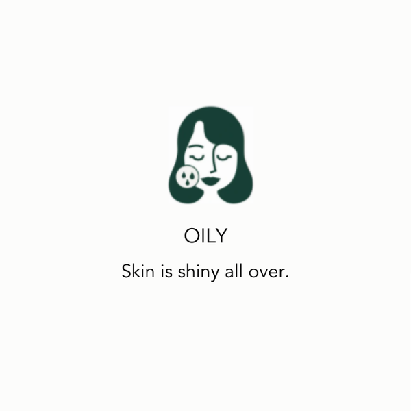 Oily Skin, Skin is shiny all over.