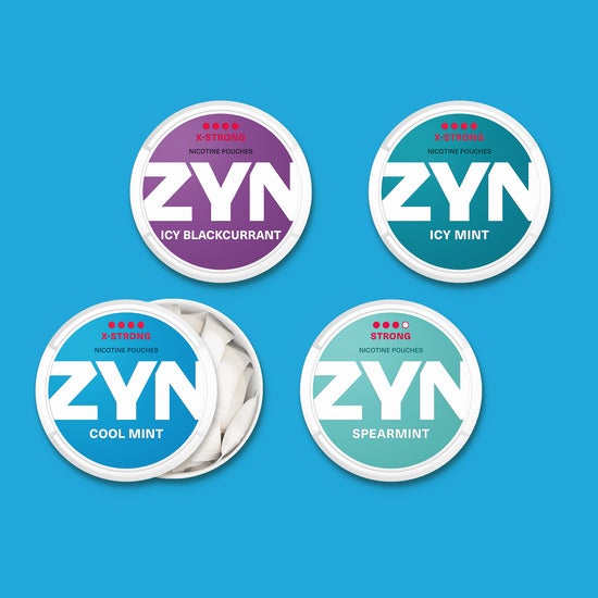 ZYN Icy Blackcurrant, ZYN Icy Mint, ZYN Cool Mint und ZYN Spearmint Nikotinbeuteldosen