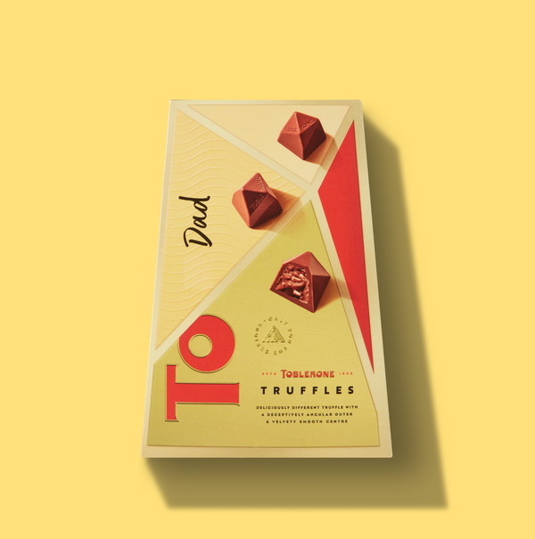 Personalised Toblerone Truffles Box in front of a Yellow Background