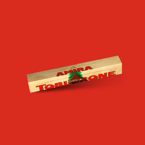 Personalised Original 360g Bar in front of a red background