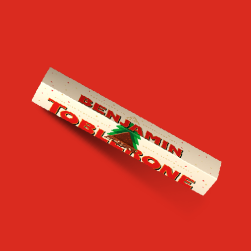 Personalised Original 360g Bar in front of a red background