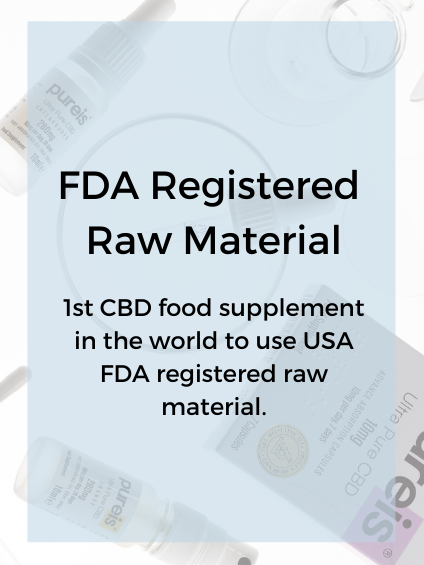 FDA registered raw material. 1st CBD food supplement in the world to use USA FDA registered raw materials.