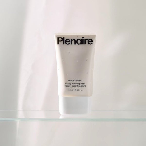 Plenaire Skin Frosting deeply hydrating mask on a shelf against a white background. Visit our instagram