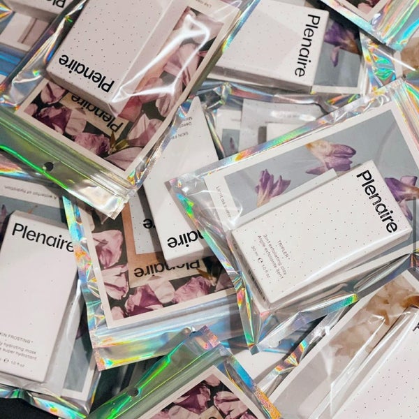 Plenaire Tripler 3in1 exfoliating clay and Skin Frosting Deeply hydrating mask in holographic bags. Visit our instagram