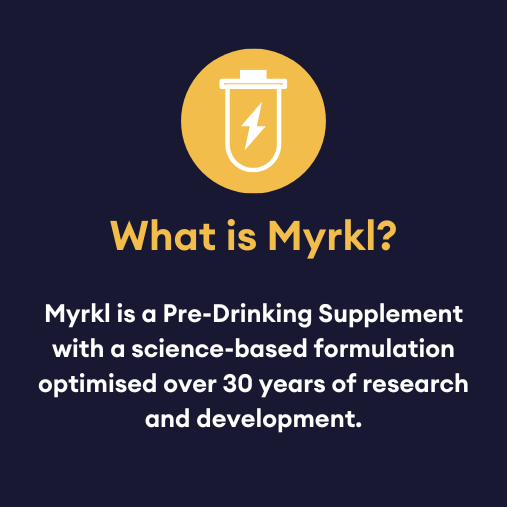 what is myrkl? myrkl is a pre drinking supplement with a science-based formulation optimised over 30 years of research and development