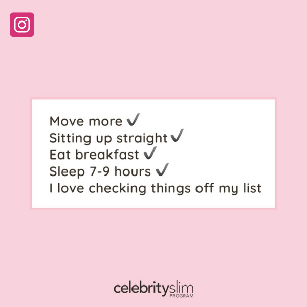 A CelebritySlim checklist on a pink background. Caption reads 
