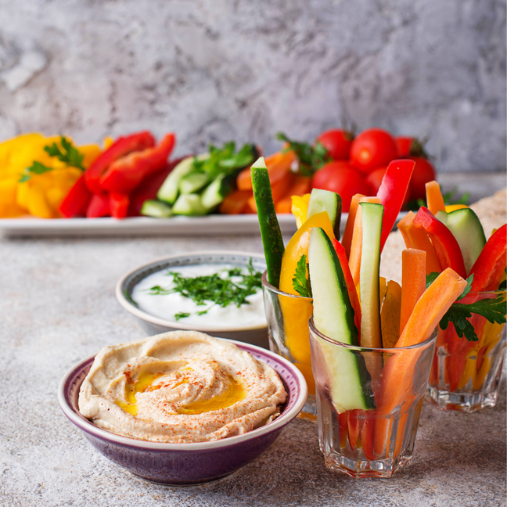 An image of vegtables and dip