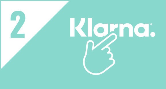 An icon of a hand pointing to the Klarna logo