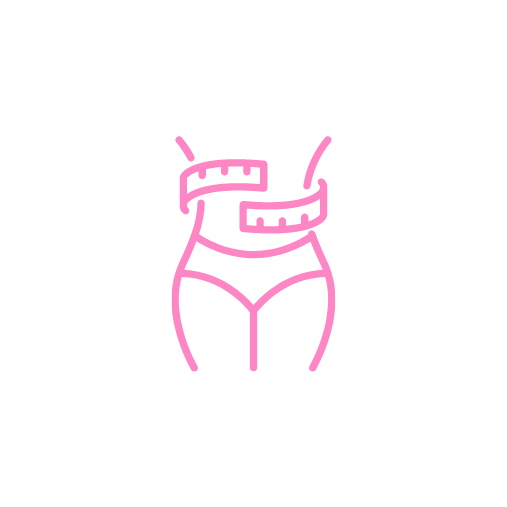A pink icon of a tape measure around a waist