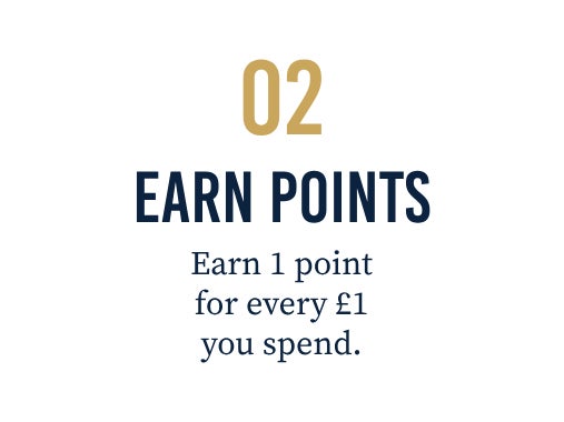02. EARN POINTS: Earn 1 point for every £1 you spend.