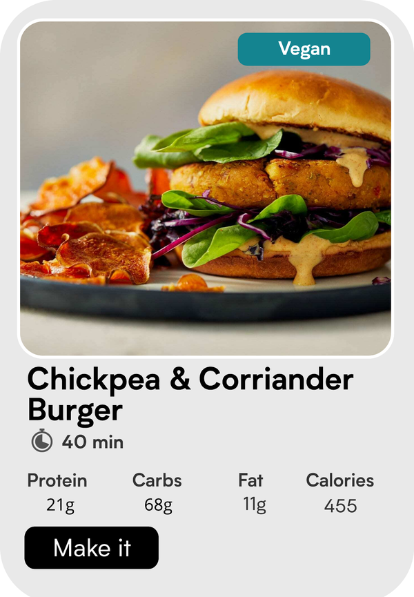 chickpea & corriander burger