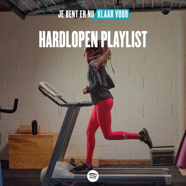 A woman running on a treadmill wearing MP workout clothes with the words 'You're Already Ready - Running Playlist' overlaying.