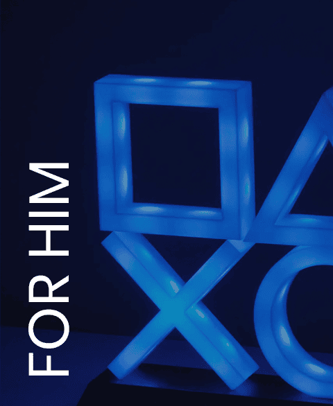 Blue Playstation symbols representing gifts for him
