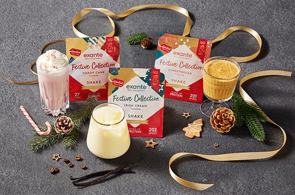 exante festive range including the Candy Cane Shake and the Gingerbread Shake.