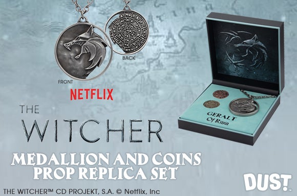 DUST! The Witcher - Répliques du médaillon et des pièces de Geralt - Edition limitée.