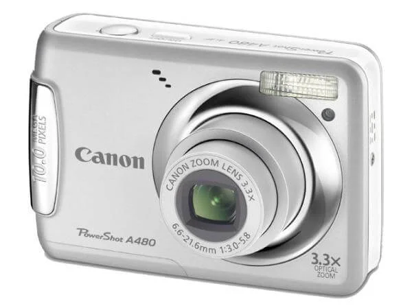 Canon PowerShot A480 Digital camera. 10 Megapixels. 3.3x Optical zoom. 4x Digital zoom 2.5 Inch LCD Screen. Silver