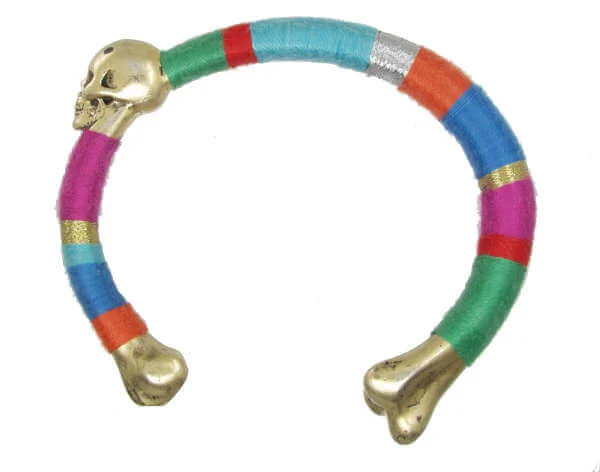 Disney Couture Pirates Gold Plated Cord Wrap Bone and Skull Cuff - Gold/Multi