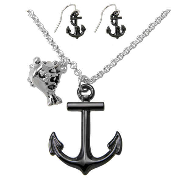 Disney Couture Little Mermaid Anchor necklace & earring set - black