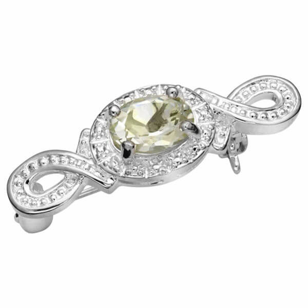 Silver Plated Genuine Green Amethyst Pin