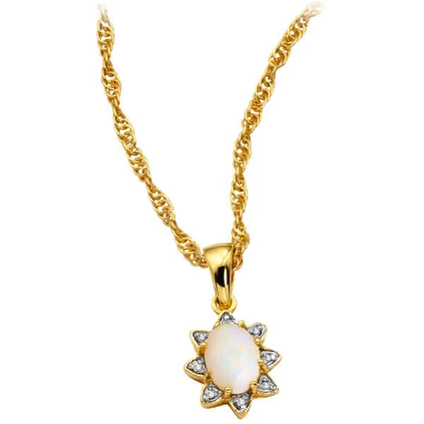 Two Toned Genuine Opal Pendant Necklace with Cubic Zironcia Accents