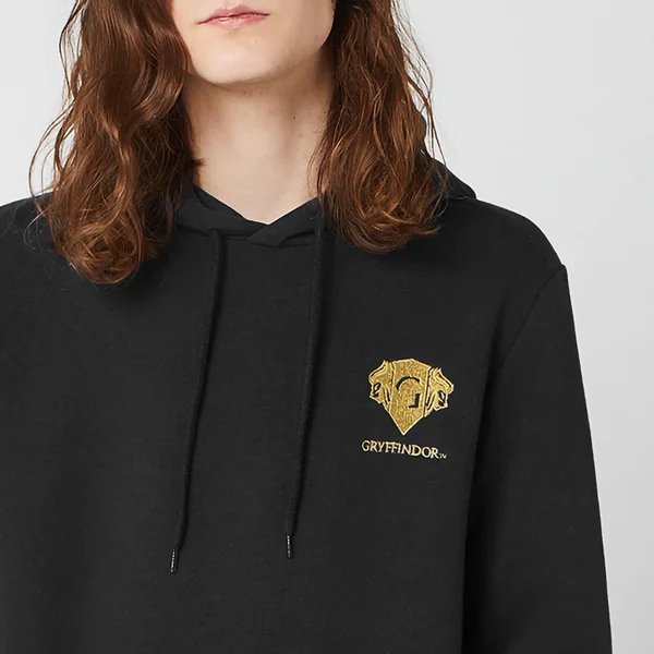 Harry Potter Gryffindor Unisex Embroidered Hoodie - Black