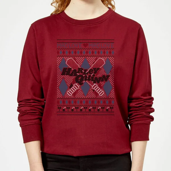 Harley Quinn Women's Christmas Jumper - Burgundy