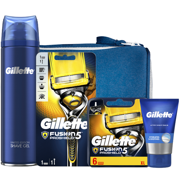 Gillette Fusion5 ProShield Kit with Washbag - 6 Blades