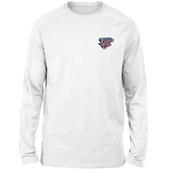 DC Super Girl Embroidered Unisex Long Sleeved T-Shirt - White