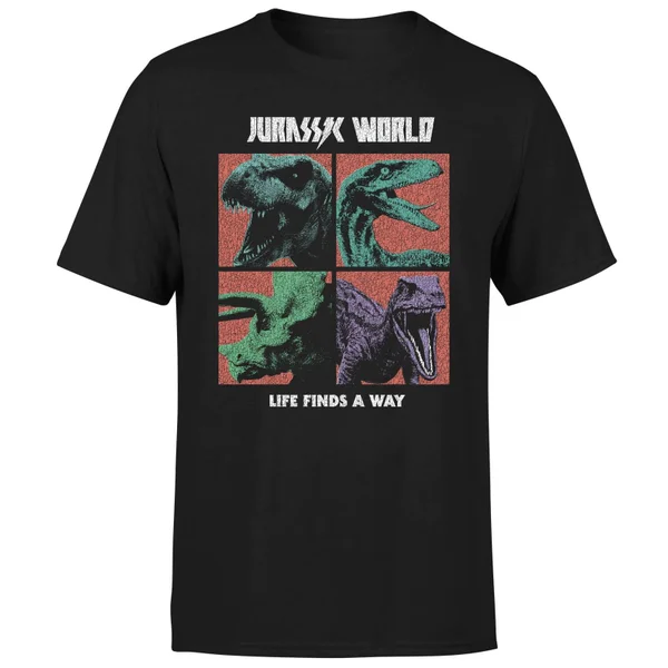 Jurassic Park World Four Colour Faces Men's T-Shirt - Black