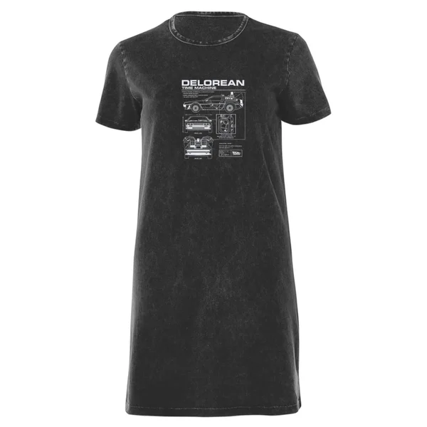 Back To The Future Delorean Women's T-Shirt Dress - Black Acid Wash