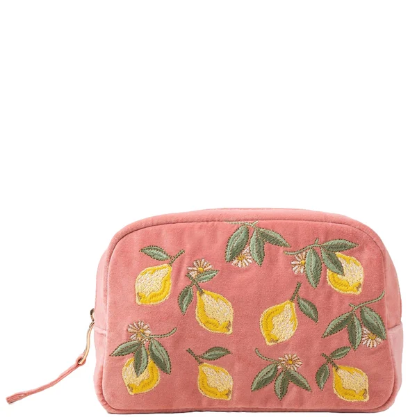 Elizabeth Scarlett Lemon Blossom Coral Velvet Cosmetics Bag