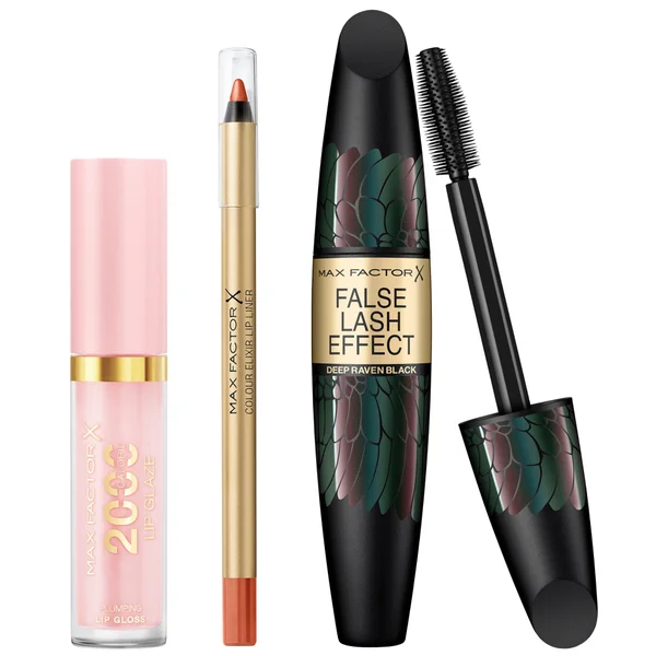 Max Factor Lip Gloss, Lip Liner and Mascara Bundle (Various Shades)
