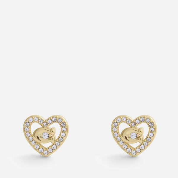 Coach Pavé Heart Gold-Toned Stud Earrings