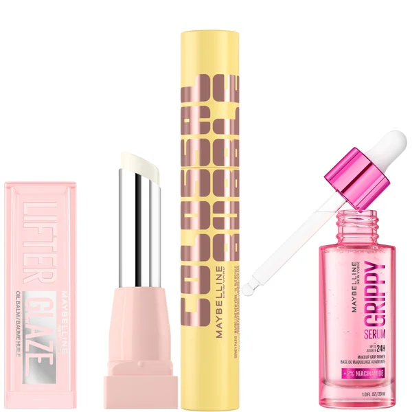 Maybelline Viral Favourites Make Up Bundle with Grippy Primer, Colossal Mascara and Lifter Glaze Lip Balm (Various Shades)