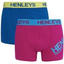 Henleys Men's 2 Pack Boxers - Blue/Pink