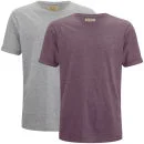 Brave Soul Männer Varden 2er Pack Crew Neck Roll Sleeve T-Shirt - Grau Marl/Burgunder Marl