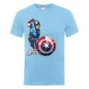 Marvel Avengers Assemble Captain America Comic Burst Men's T-Shirt - Sky