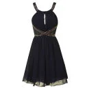 Little Mistress Women's Lace Insert Embellished Prom Dress - Navy