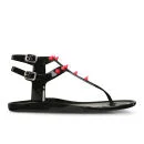 Love Sole Women's Fluorescent Studded Flip Flops - Black/Pink