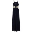 Little Mistress Lace Insert Embellished Maxi Prom Dress - Navy