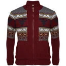 Brave Soul Herren Void Jacquard Printed Reißverschluss Strickpulli - Wein