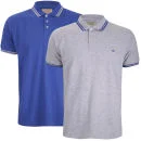 Brave Soul Men's Oblivion 2 Pack Tipped Pique Polo Shirt - Royal Blue/Grey Marl
