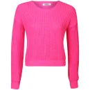 Moku Women's Crop Fisherman Knit Jumper - Neon Pink