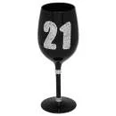 Black Diamante Wine Glass - 21st Birthday