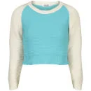 Moku Women's Raglan Sleeve Colour Block Knit Jumper - Mint/White