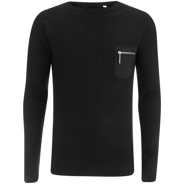 Brave Soul Men's Vulcan Rib Patch and Pocket Jumper - Black