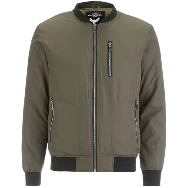 Brave Soul Men's Darrell Padded Bomber Jacket - Khaki